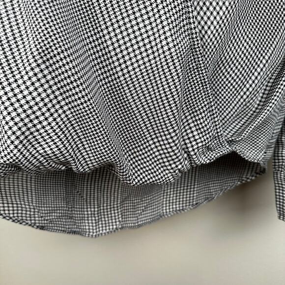 NEW Max Studio Blouse Top Long Sleeve Houndstooth Print Black White Large - Picture 6 of 12